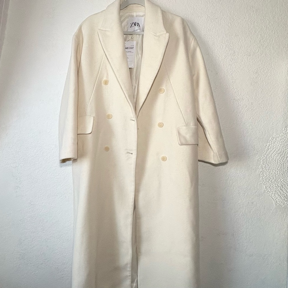 Zara Women's Ivory Double-Breasted Trench Coat